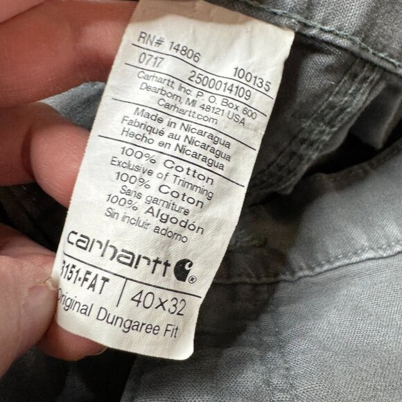 Carhartt Pants Mens 40 x 32 Gray Straight Dungaree Fit Work Canvas 100% Cotton - Picture 3 of 9